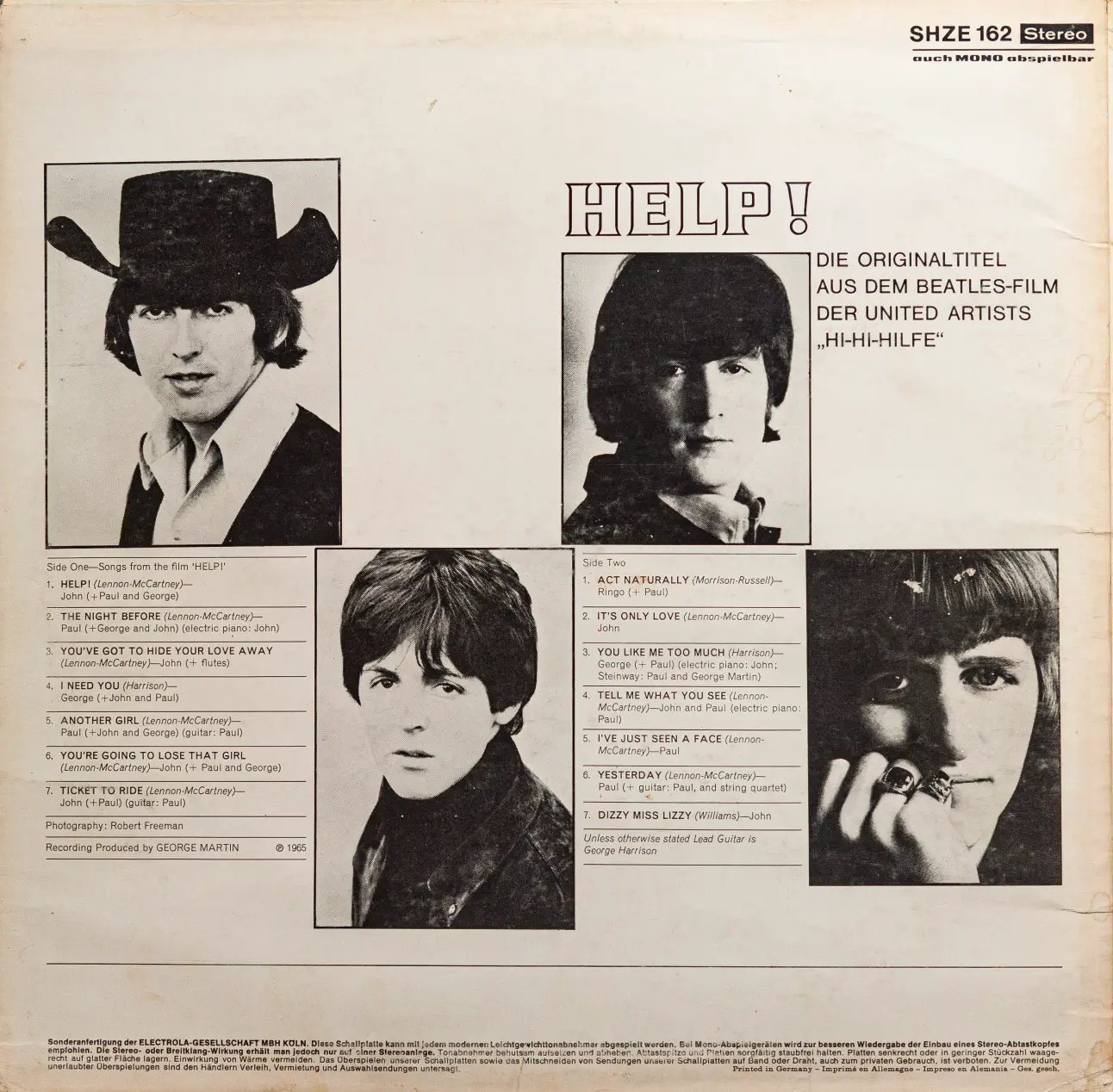 The Beatles â Help! LP (1965) HĂśr Zu / Electrola (SHZE 162) Bakside