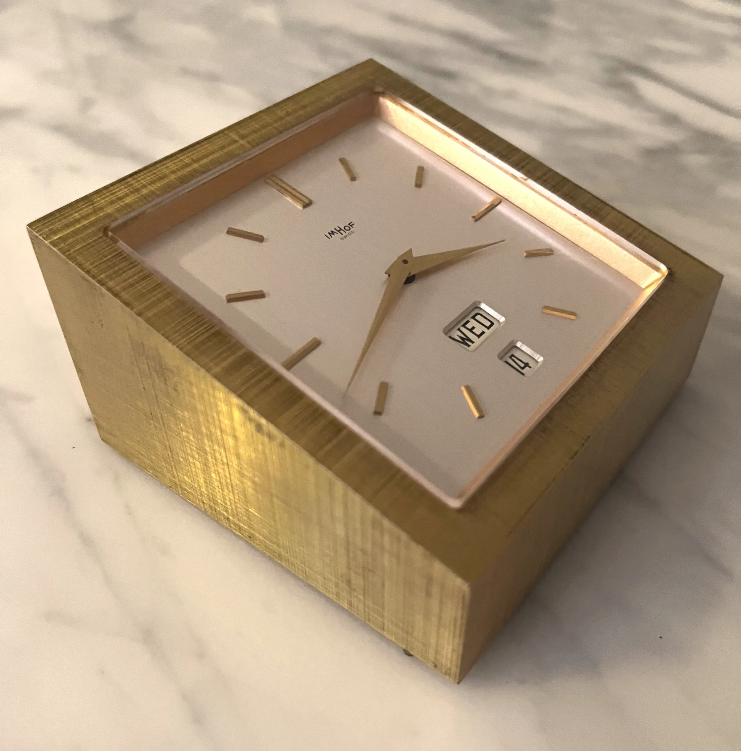 ImHof skrivebordsklokke i forgylt messing, ca 1960