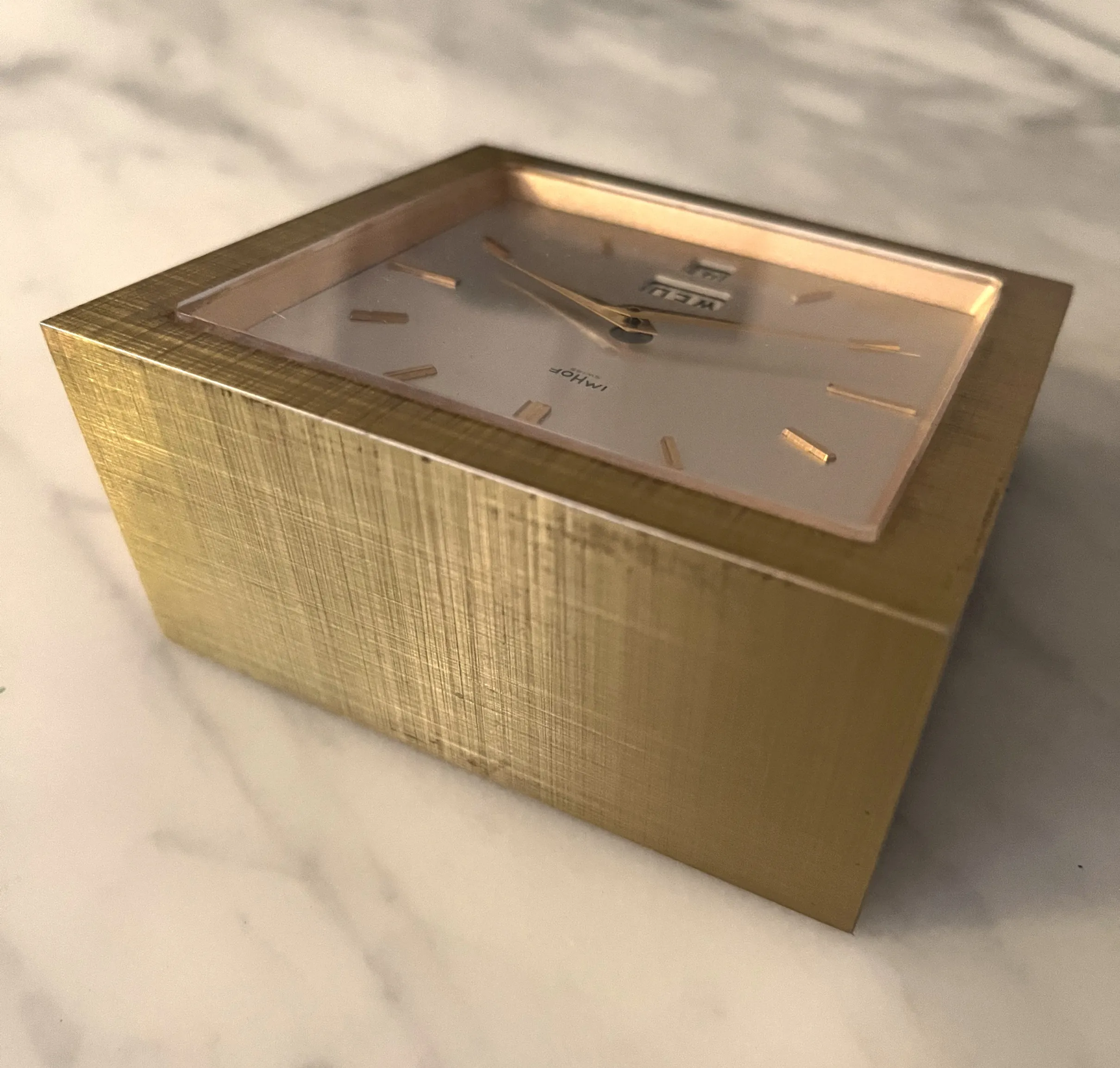 ImHof skrivebordsklokke i forgylt messing, ca 1960