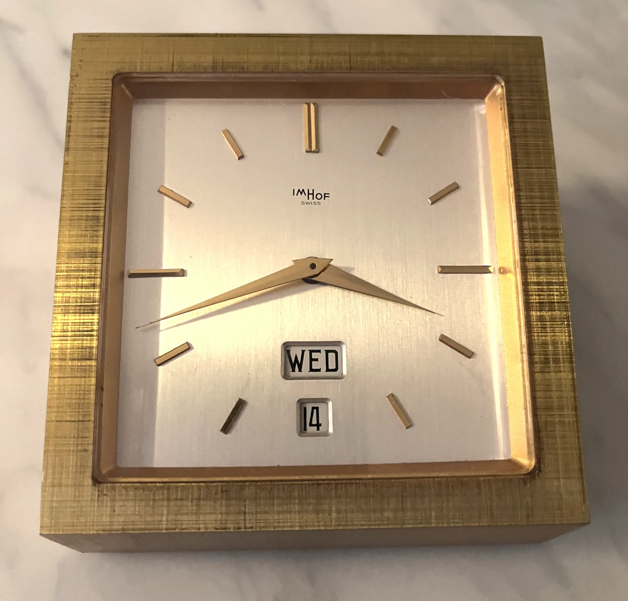 ImHof skrivebordsklokke i forgylt messing, ca 1960