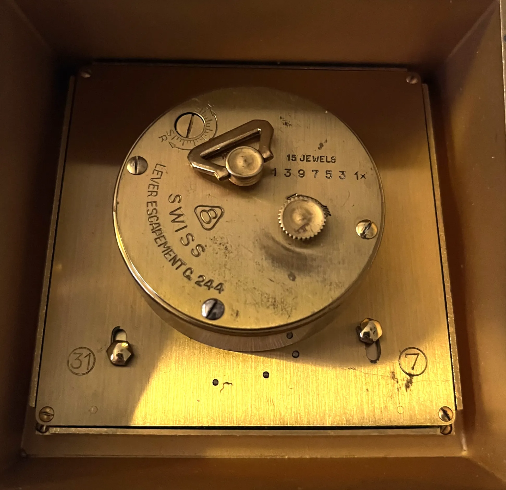 ImHof skrivebordsklokke i forgylt messing, ca 1960