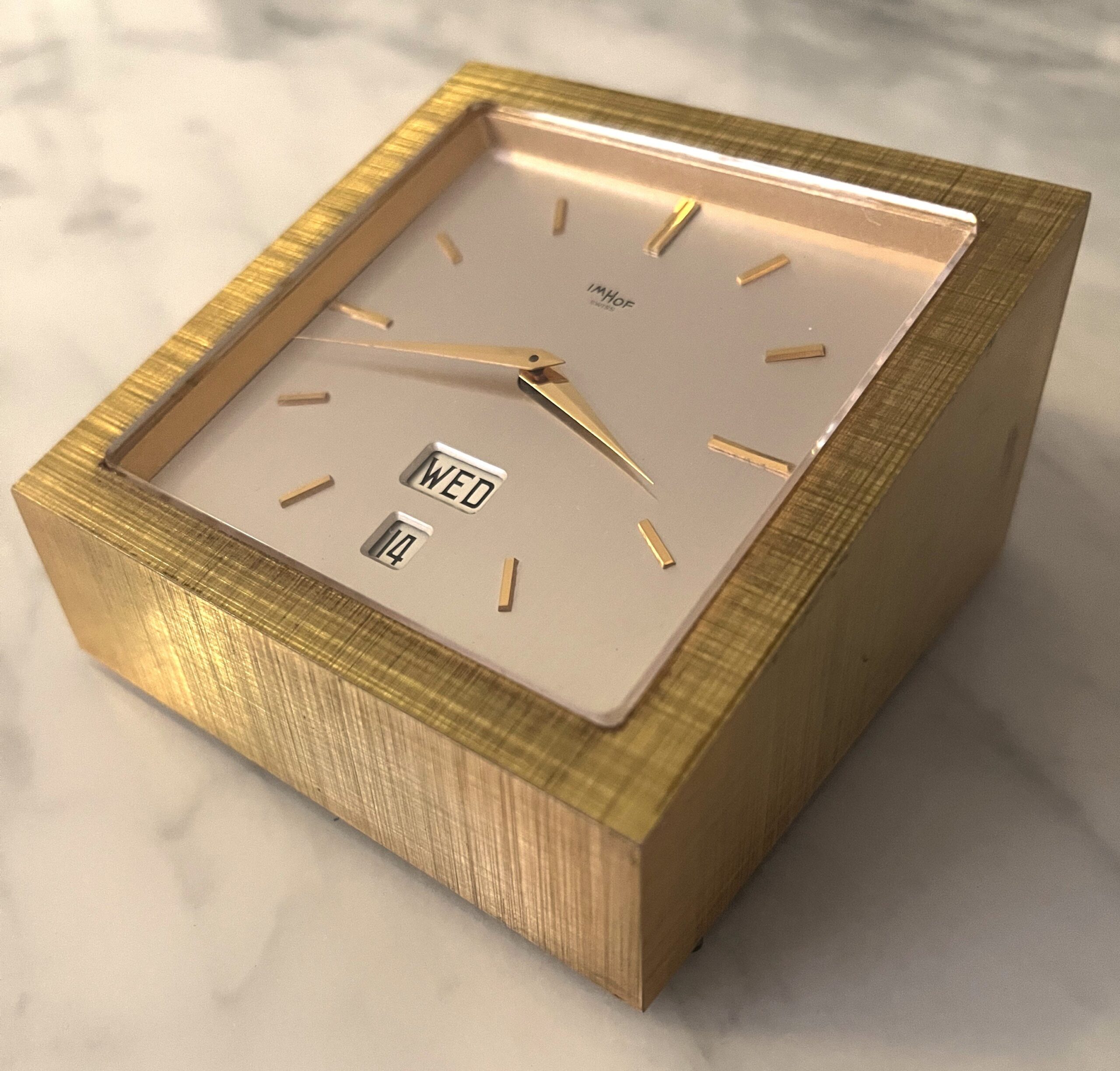 ImHof skrivebordsklokke i forgylt messing, ca 1960