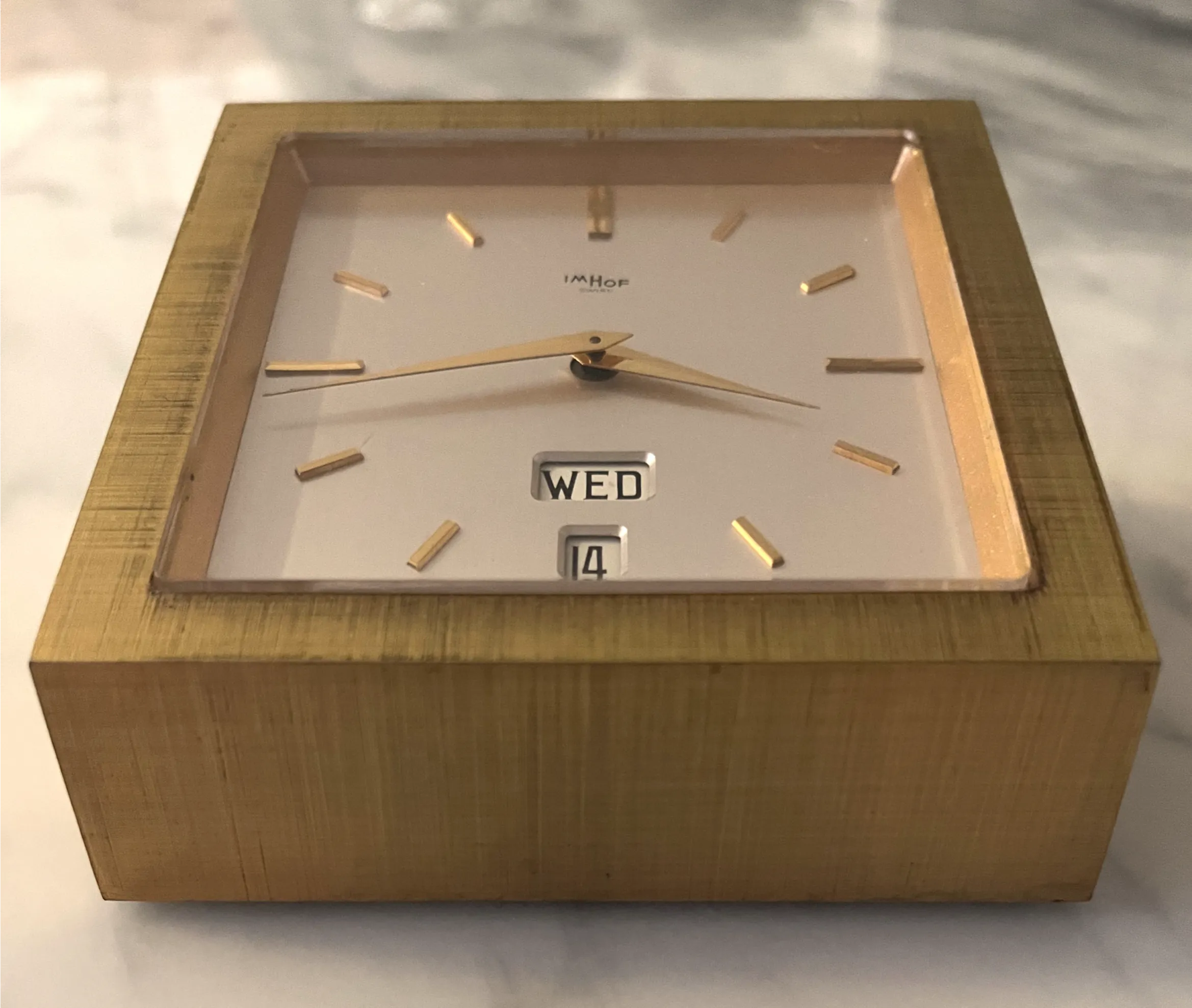 ImHof skrivebordsklokke i forgylt messing, ca 1960