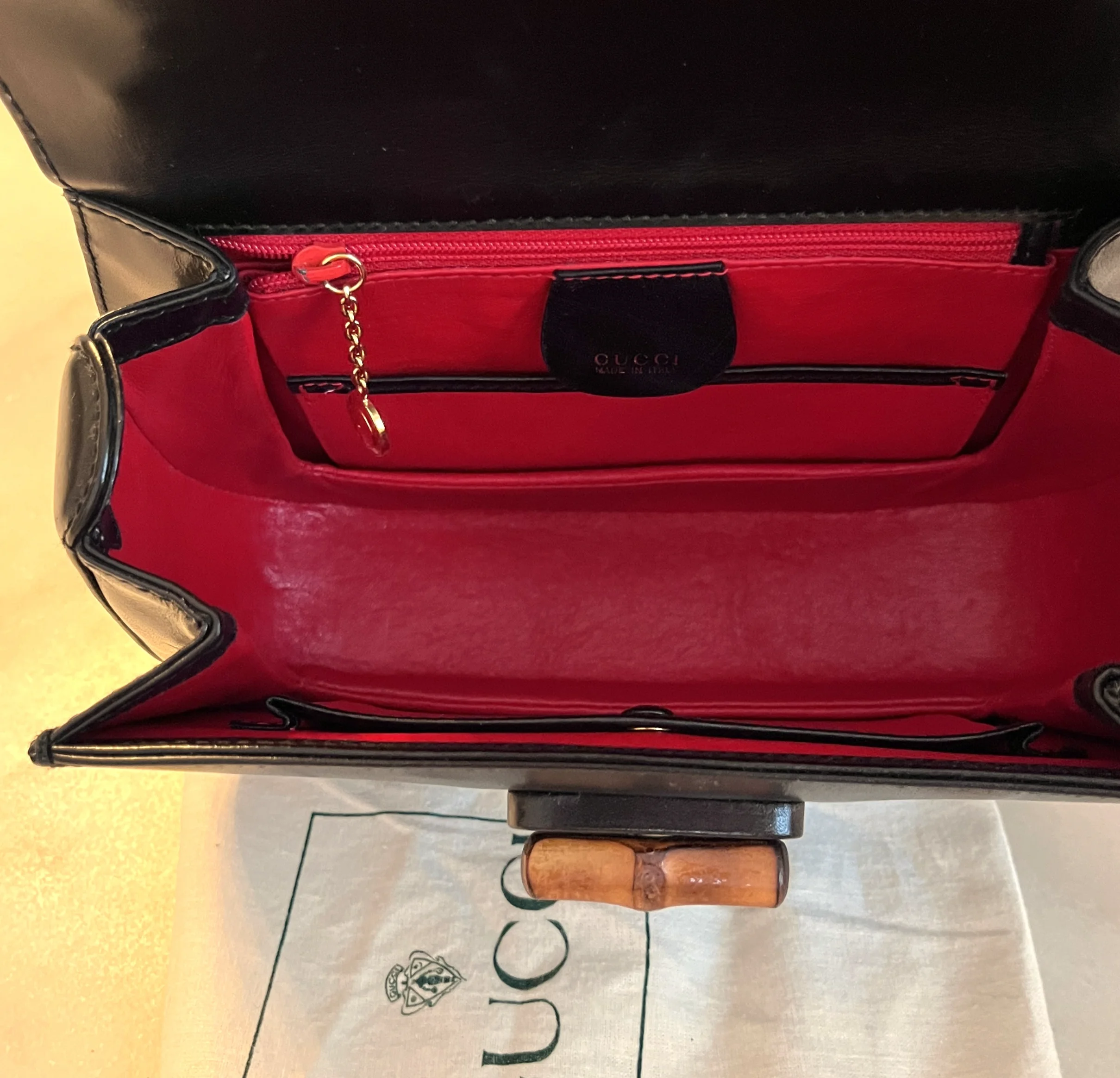 Gucci Black Bamboo 1947 Small Leather Bag, innside
