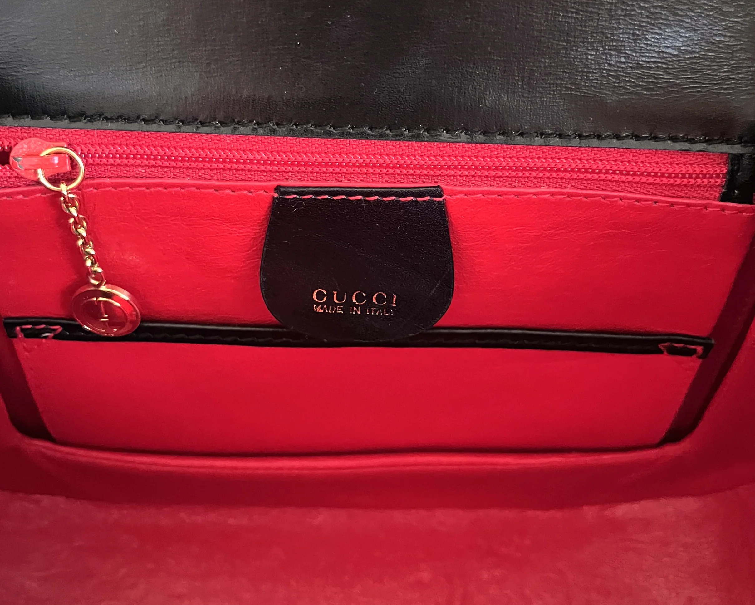 Gucci Black Bamboo 1947 Small Leather Bag, logo tag