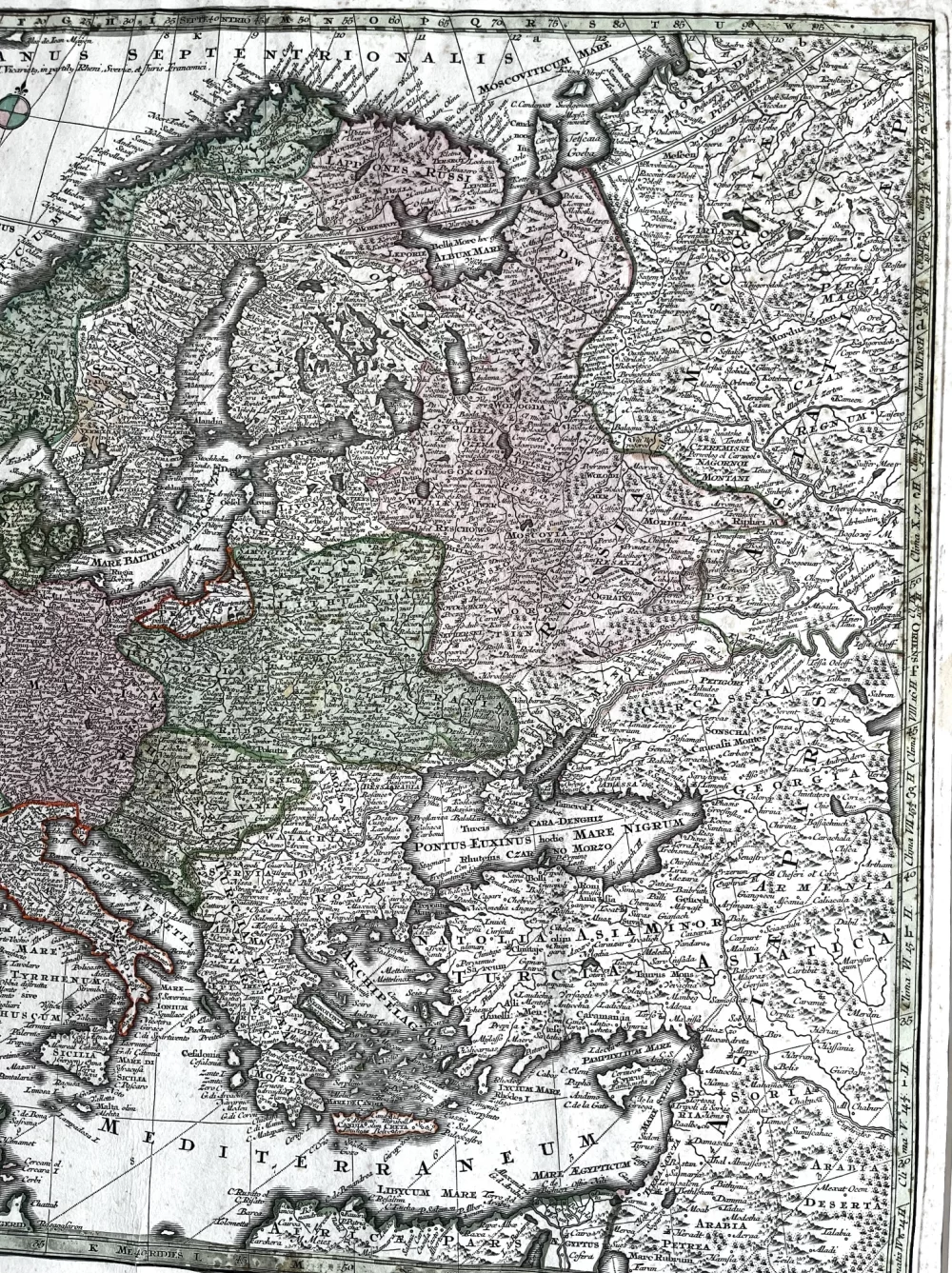 Antikt kolorert Europakart, tegnet av George Matthäus Seutter, 1740.